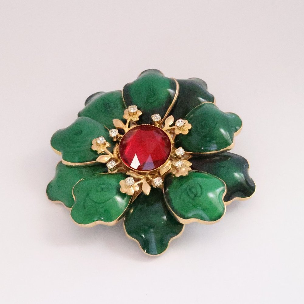 Chris Crouch MOANS deep green poured glass FLOWER BROOCH